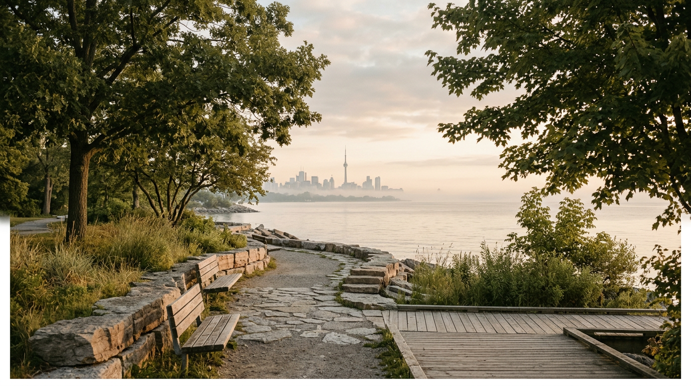 A quiet Toronto park at sunrise